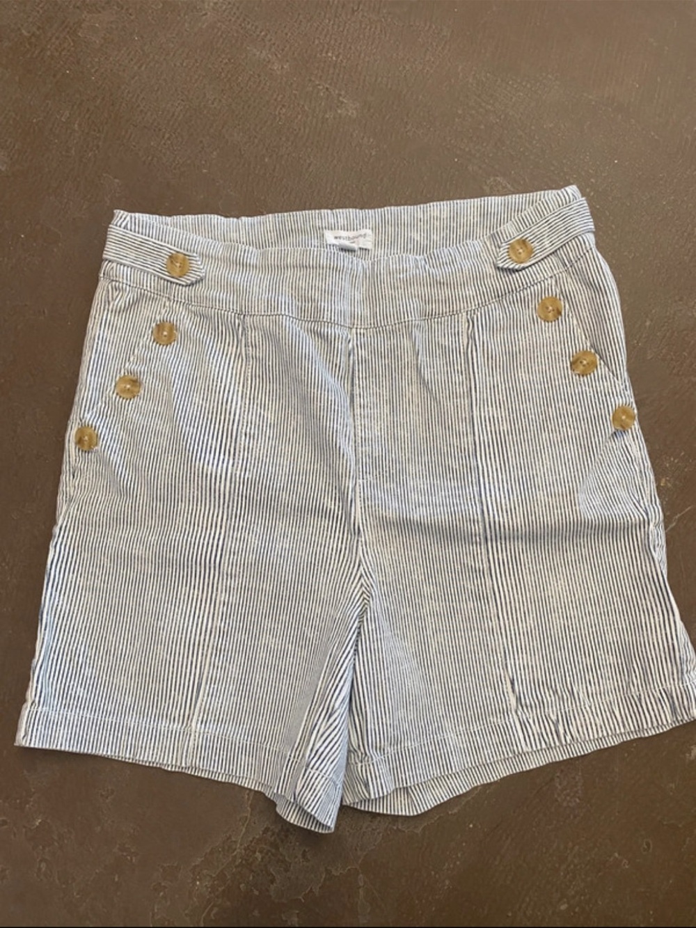 Westbound Blue and White Pinstripe Sailor Shorts with Gold Buttons